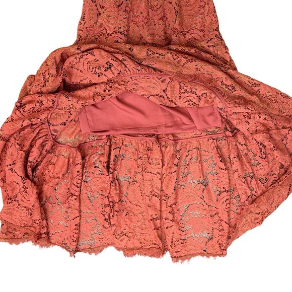 Dress the Population Burnt Orange Gold Lace Tiered V-Neck Midi Dress size S - Picture 9 of 15